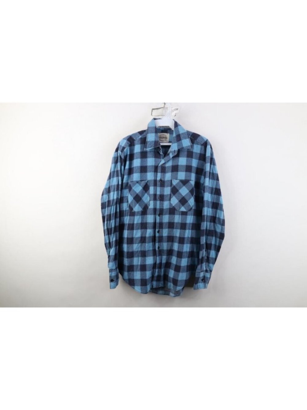 Vintage 90s Streetwear Mens Medium Faded Flannel Board Button Shirt Blue Plaid